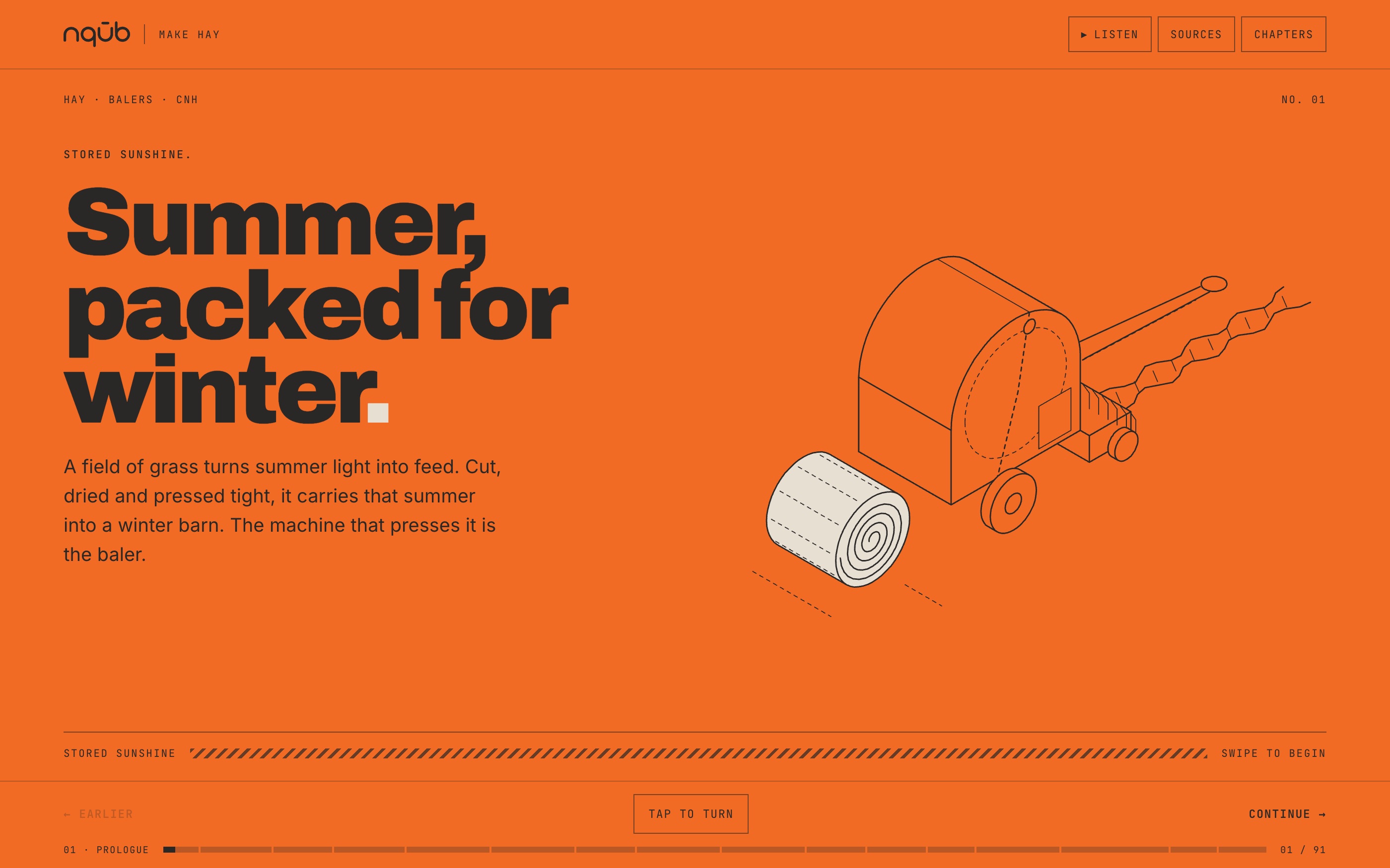 The cover of a primer on hay baling, with a line drawing of a round baler