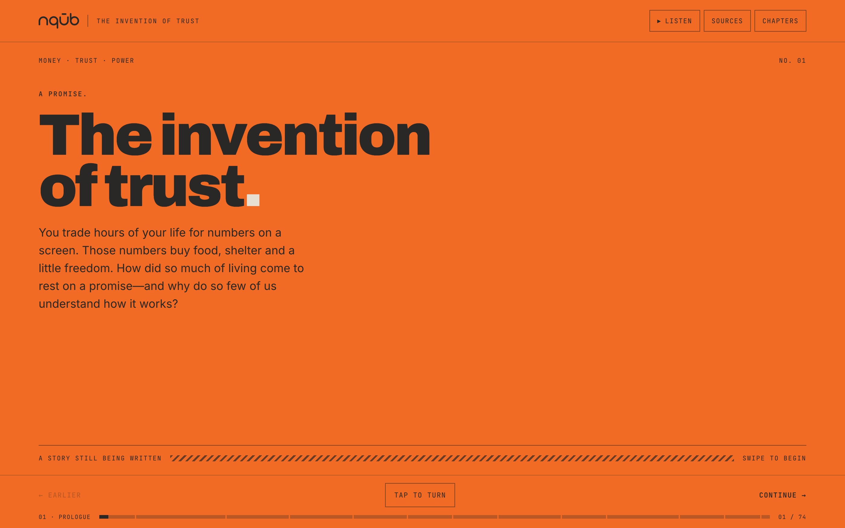 The cover of The invention of trust, a narrated history of money